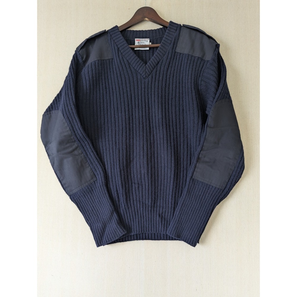 Commando‎ Jack Young Wool Sweater Mens 40 Navy Blue Military Ribbed V-Neck USA